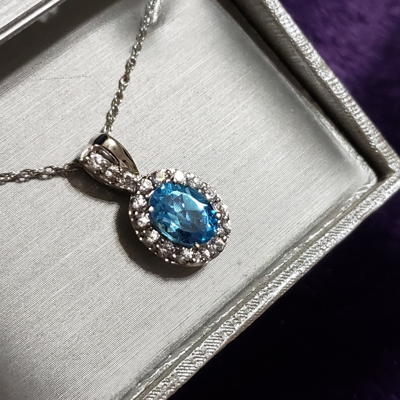 Zales Sterling Silver Blue Topaz w/white Sapphires Ring and Necklace set.  SZ 7 - Picture 9 of 13